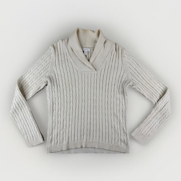 Vintage Charter Club Womens Cable Knit Shawl Collar Sweater M Cream Old Money - Picture 1 of 10